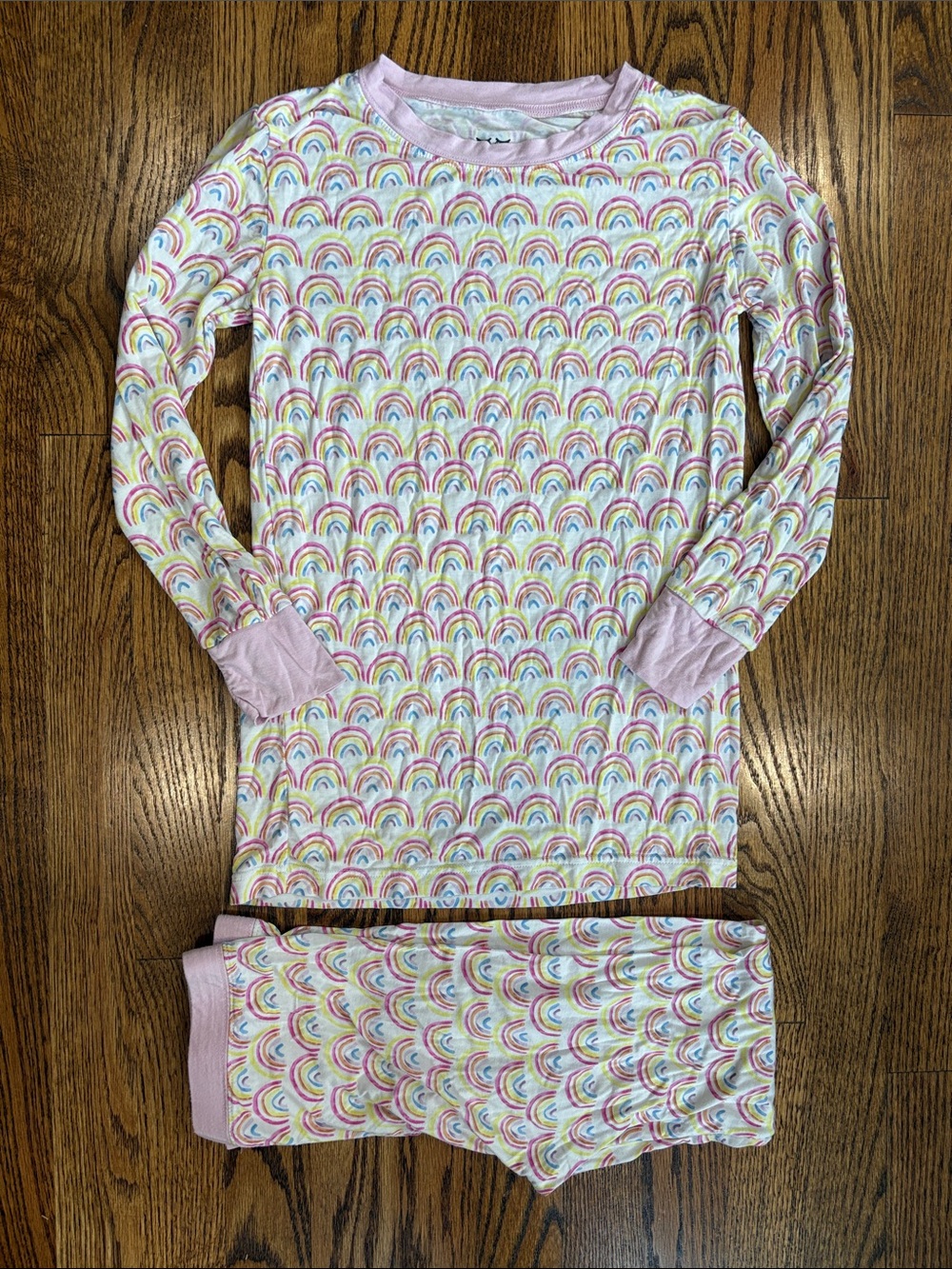Little Sleepies Pastel Rainbow Pink Long Sleeve Pajama Set, size 9/10. Like new